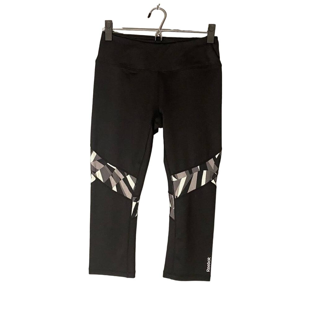 Reebok Black Gray Printed Capri Athletic Running Leggings Women’s Small